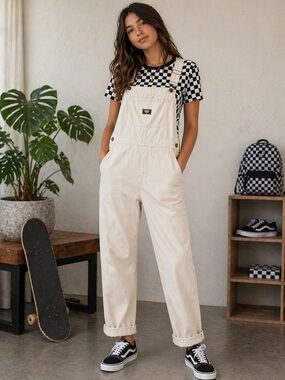 Vans Chore Overalls | Cream Cotton Utility | Adjustable Straps | XS